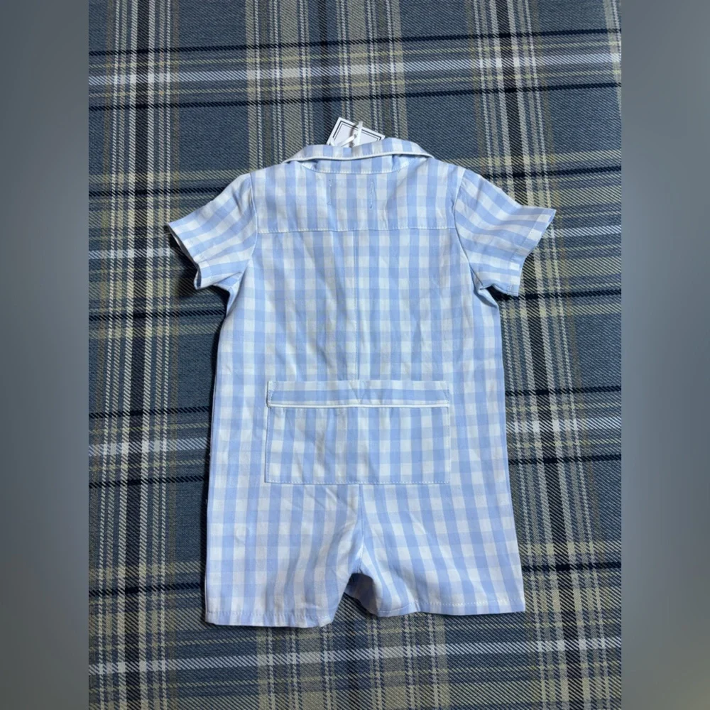 Petite Plume Light Blue Gingham Summer Romper 0/3 NWT - Picture 5 of 9